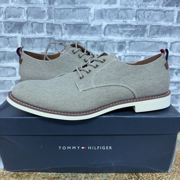 Tommy Hilfiger Garson 3 Medium Natural Fabric Oxford Canvas Shoes Mens Size 8.5 - Picture 1 of 5
